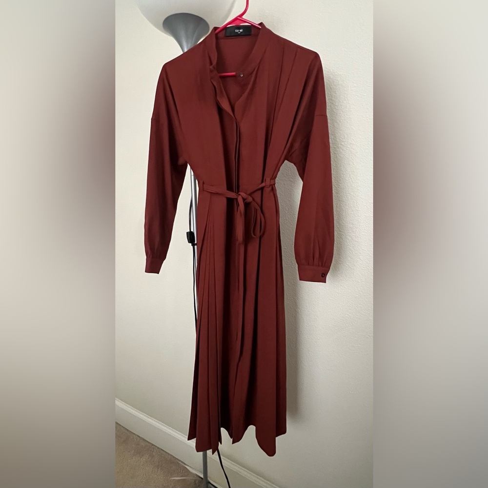 Elegant Rust Long-Sleeve Dress